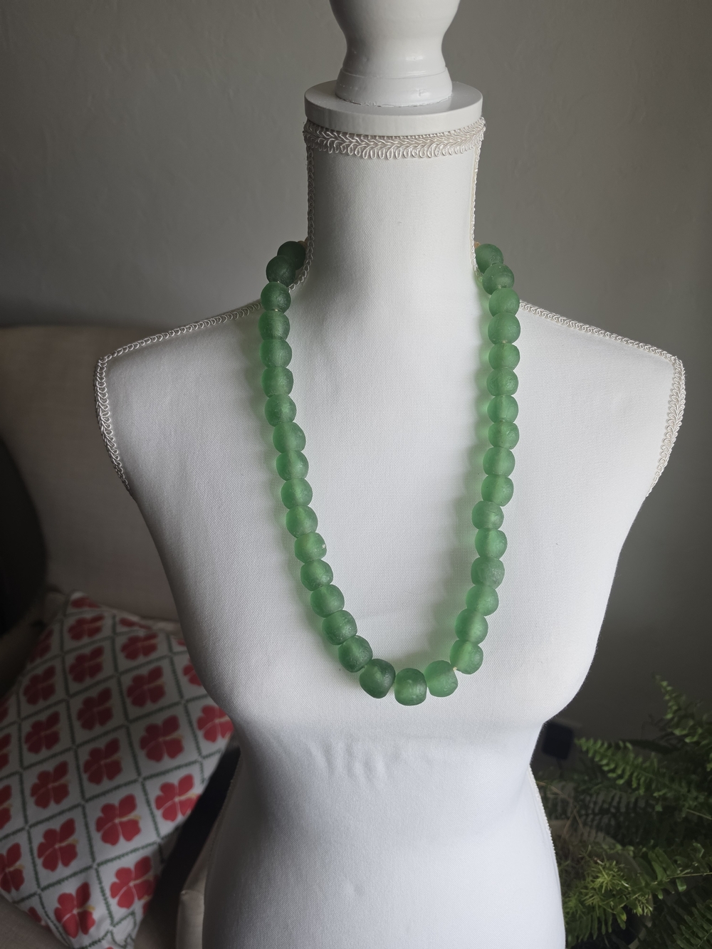 Green Seaglass Bead Necklace - Classic Strand